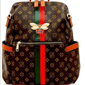 Monogram Queen Bee Striped Convertible Backpack